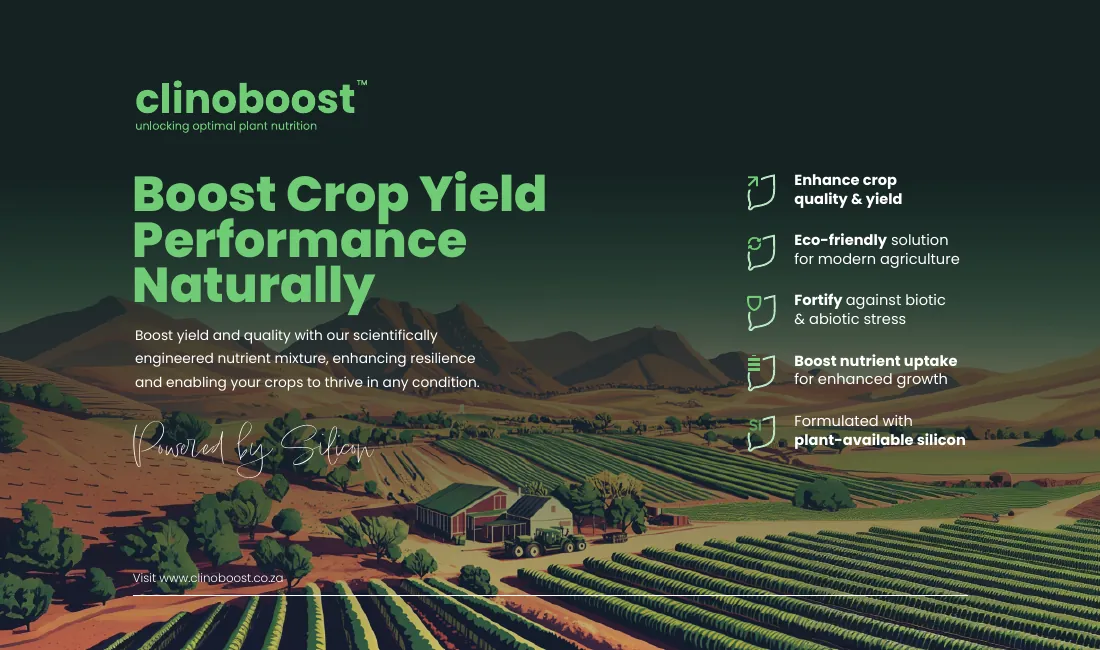 The Clinoboost field banner over rows of crops