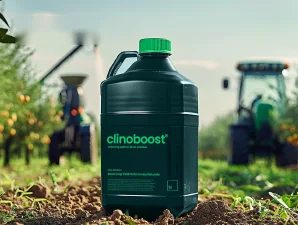 A five-litre Clinoboost container in a field