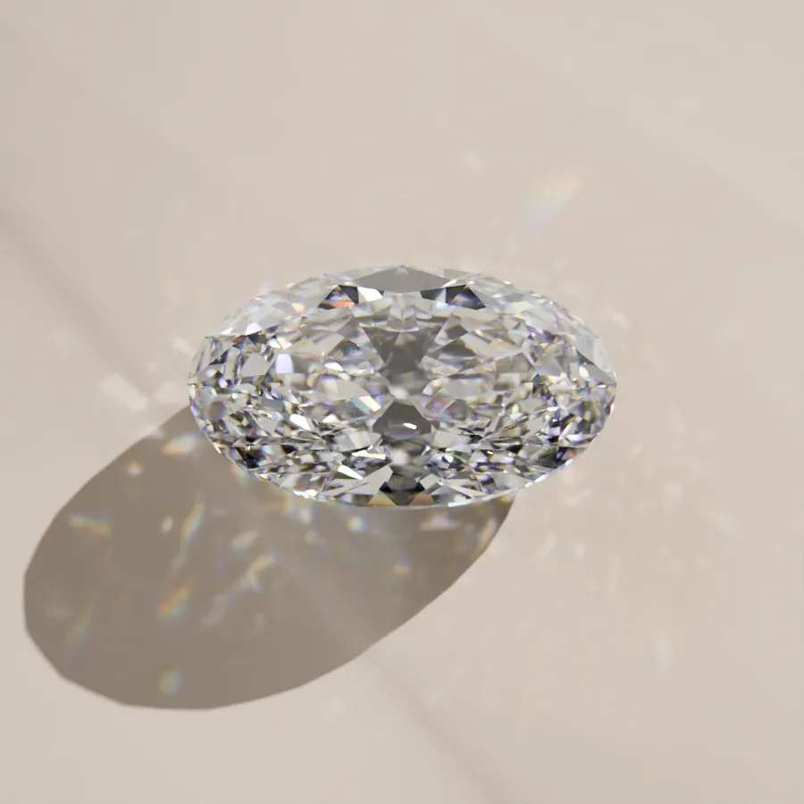 An oval moissanite, face up