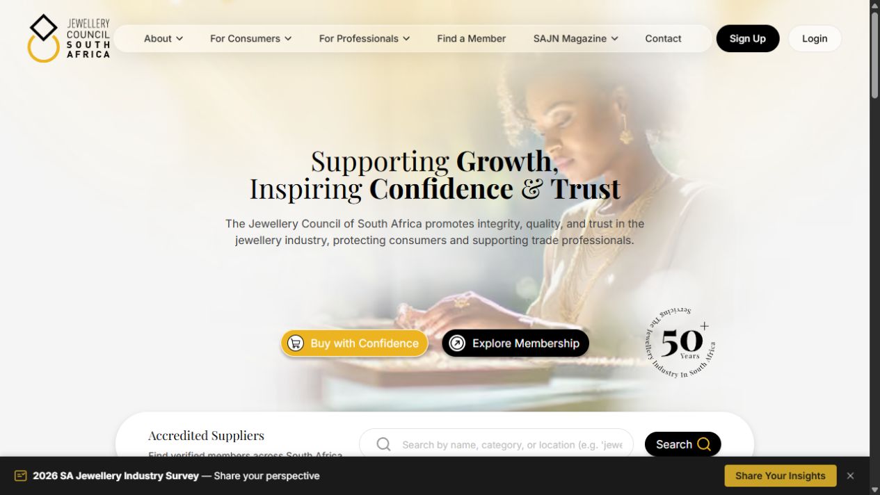 Jewellery Council of South Africa live website homepage